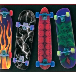 Dundee Deco BD6025 Prepasted Wallpaper Border - Kids Blue, Black, Purple, Green Skateboards Wall Border Retro Design, 15 ft x 8 in (4.57m x 20.32cm)