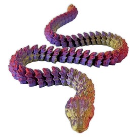 3D Printed Snake Articulated Crystal Snake Flexible ADHD Fidget Toys 3D Aquarium Decoration Desk Toy Autism Toys Desk Decor Office Toys Rainbow 30cm Multi Colour (Red/Gold/Purple)