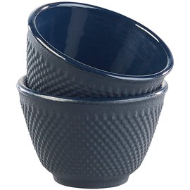 Rosenstein & Söhne Asian Tea Cup: Set of 2 Asian Tea Cups Made of Cast Iron and Enamel, Black (Cast Iron Cup, Tea Bowl Matcha, Insulated Cup)