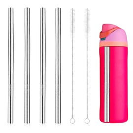 4pcs Water Bottle Straws with 2 Straw Cleaners, Stainless Steel Straws Replacement Metal Reusable Tumbler Straws Bottle Accessories Parts for Owala 16oz