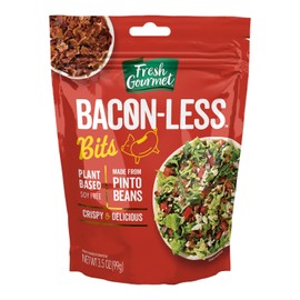Fresh Gourmet Vegan Bacon-Less Bits - 3.5 oz Plant-Based Topping for Salads, Potatoes, Soups, and More Soy-Free, Kosher, and Smoky Flavor, Resealable Pouch (Pack of 1)