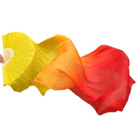KIKIGOAL 1 Pair(Left+Right) Women Real Silk Belly Dance Fan Veil, Length 180cm Width 90cm (Gradual Yellow)