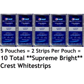 Crest 5 Pouch Trial Professional Whitening Routine 5 - CREST 3D White Supreme BRIGHT Flex-Fit Whitestrips Teeth Whitening Strips