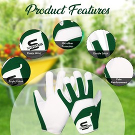 Leather Gardening Safety Working Gloves Thorn Proof for Men and Women Multipurpose Garden Gloves for Ladies Durable Mechanic Builder Construction Non-Slip (Medium, White/Green)
