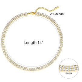 Luxval Tennis Necklace 14K Gold Plated Rhinestone Choker Necklaces for women Dainty Zirconia Cut Faux Diamond chain 6mm Width 13Inches Wedding Necklace for Women