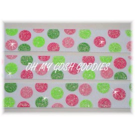 7/8 RETRO TWINKLE GLITTER DOTS CHRISTMAS PINK LIME GROSGRAIN RIBBON 4 HAIRBOW
