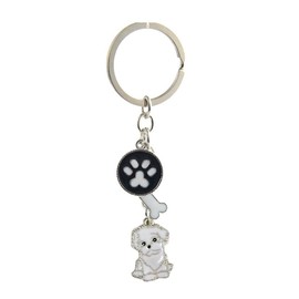 BbearT Dog Keychain, Cute Bichon Frise Keyring, Small Metal Keyfob Key tags, White, Unisex