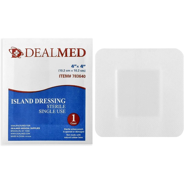 Dealmed Sterile Bordered Gauze Island Dressings – 25 Count, 4" x 4" Gauze Pads, Disposable, Latex-Free, Adhesive Borders with Non-Stick Pads, Wound Dressing for First Aid Kit and Medical Facilities