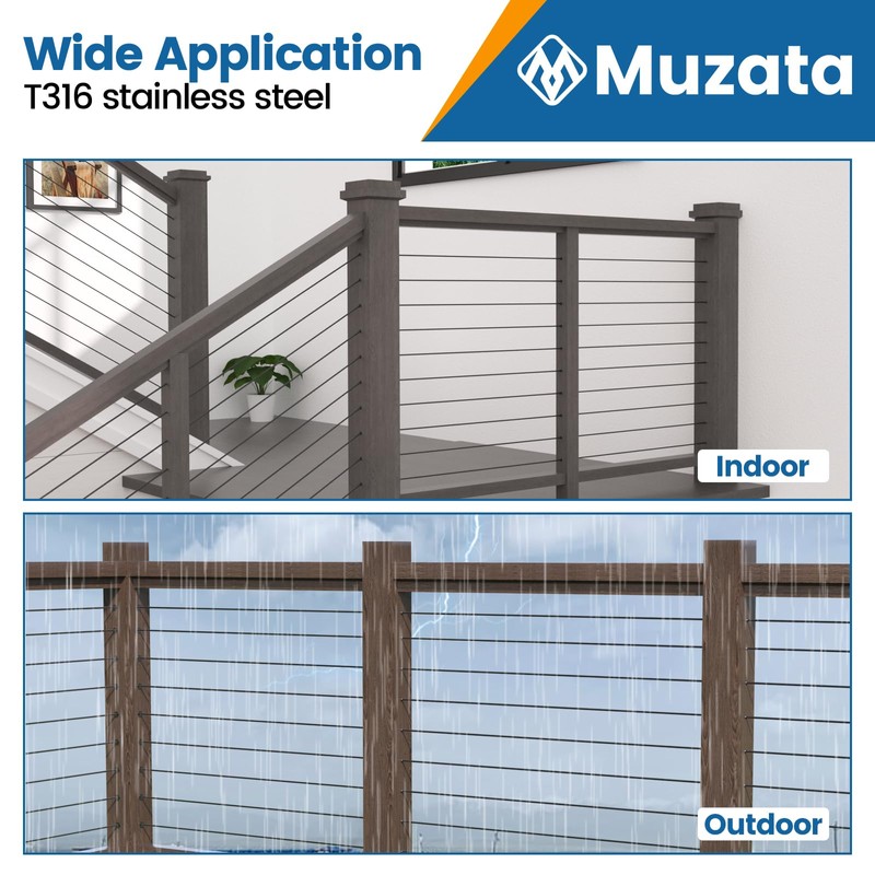 Muzata 60 Pack 1/8" 5/32" 3/16" Black Cable Railing Protector
