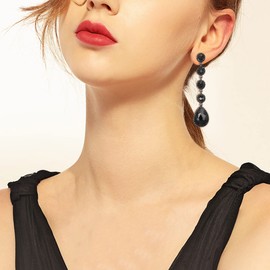BriLove Wedding Bridal Dangle Earrings for Women Elegant Rhinestone Crystal Teardrop Chandelier Black Black-tone