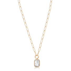 Ettika Long Necklaces for Women. Single Crystal Necklace, 18k Gold Plated Paperclip Chain. Deco Pendant Necklace, Gifts For Women