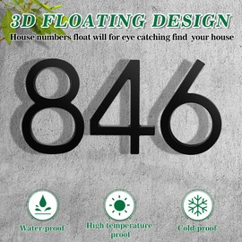 6 Inch Floating House Number Metal Modern Anti-Rust House Address Numbers for Outside with For Mailbox Yard Home Front Door Zinc Alloy Black, 911 Visibility Signage (6)