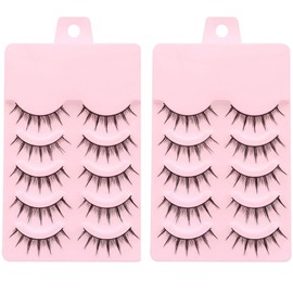 Samcos False Eyelashes, 10 Pairs, 2 Pack, 009, Small Devil Style, Transparent Band, Clear Bunch, Natural Eyes, Lightweight, Handmade, Reusable, Beginner, Easy Daily Makeup, Perfect for Cosplay (009