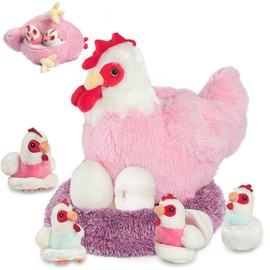 9 in 1 Chicken Stuffed Animal Plush Chicken Toys for Kids, Zippered Egg Laying Hen with Baby Chicks, Eggs and Hen House, Stuffed Chicken Plush Toy for Girls Boys Birthday Easter Stuffers Gifts
