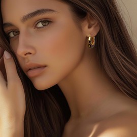 Frigotine Chunky Gold Hoop Earrings for Women, Trendy Vintage U Shape Leopard Print Thick Lightweight Earing Prom Fashion Jewelry Gift.