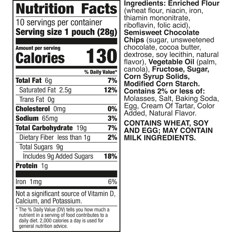 Pillsbury Mini Soft Baked Cookies, Chocolate Chip, Snack Bags, 10