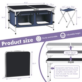 Camp Field Camping Folding Aluminum Table with Adjustable Legs for Outdoor Travel Beach, Backyards, BBQ, Party and Picnic Foldable Table