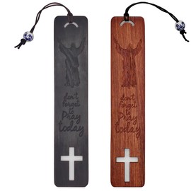 2 Pack Bible Bookmarks, Wooden Christian Bookmarks for Women, Reading Rewards, Church Supplies. Unique Religious Festival Gifts for Christmas, Easter, Thanksgiving, Pentecost, Baptism (Prag)
