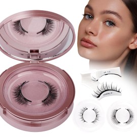 Magnetic Eyelashes Natural Look 2 Pairs Magnetic Lashes with Applicator Reusable Magnetic Eyelashes No Glue Needed Strip Lashes Easy to Wear and Remove(YJ079+B01)