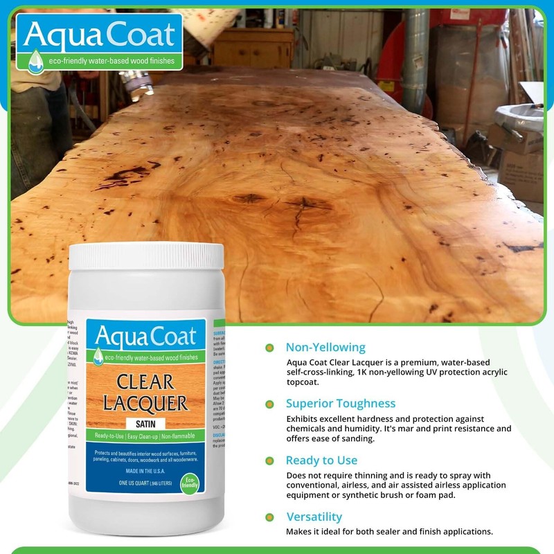 Aqua Coat Clear Lacquer in Satin Finish - Premium Water-Based