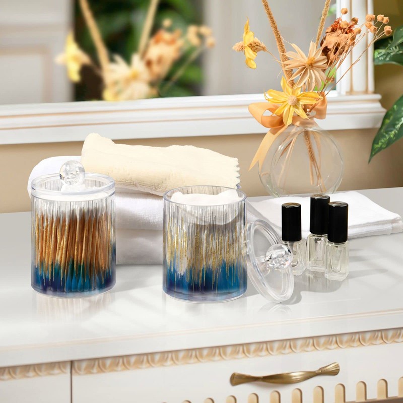 xigua 4 Pack Apothecary Jars with Lid, Gold & Blue,