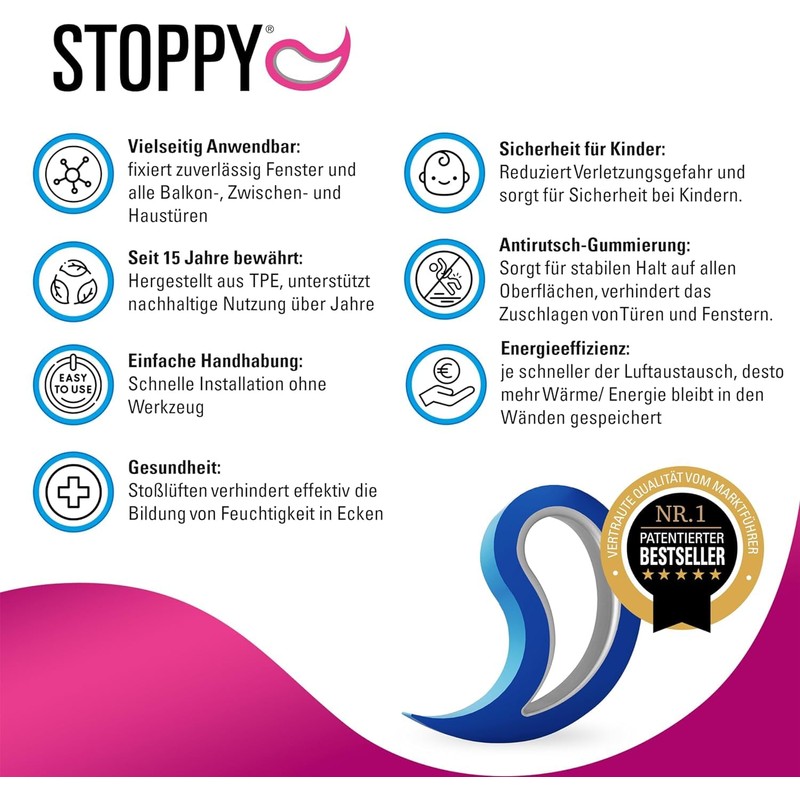 Stoppy Door/Window Stoppers Set of 2 Available in 14 Colours