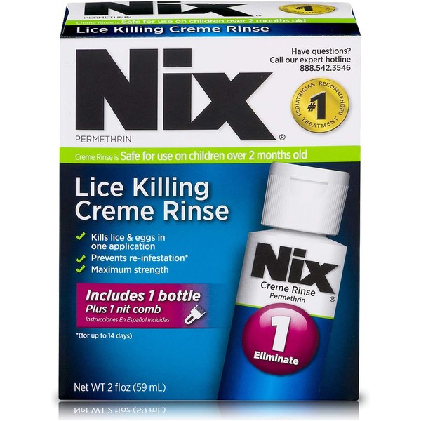 Nix Lice Treatment Creme Rinse and Nit Removal Comb, 2 oz (Pack of 2)