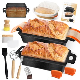 MSJGA 9×5 Inch Cast Iron Loaf Pans with Lid for Bread Baking, 2 In 1 Bread Pan with Sourdough Bread Baking Supplies