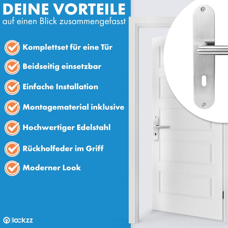 lockzz Door Handle Set Nuremberg, Stainless Steel, Door Fitting for