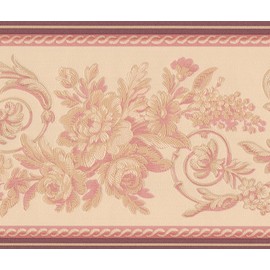 Abstract Red Cream Vines Floral Wallpaper Border Retro Design, Roll 15' x 6''