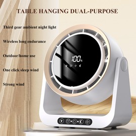 Honjince Desk Fan,Intelligent Table Fan, Wall-Hanging, Smart Ventilation,Type-C,4000mAh,Wireless,Quiet Desktop, circulating for Home,Office,Outdoor（White）