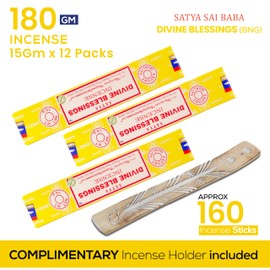 Satya Divine Blessings Incense Sticks, Satya Bng (Bangalore) Insenses 15gmx12 Pack with Raajsee Incense Holder Bundle, Satya Nagchampa Natural Incense