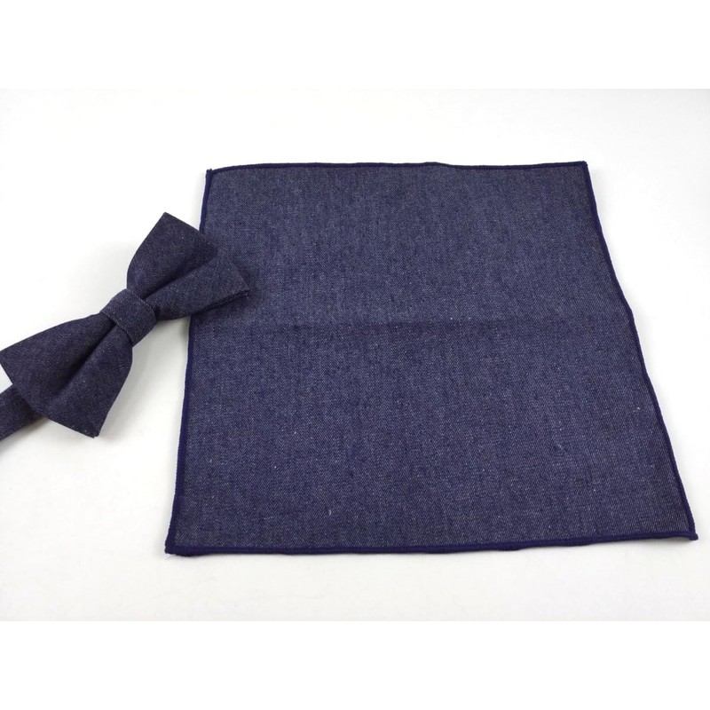 F NODE Men's Bow Tie, Denim Pocket Square with Handkerchief,