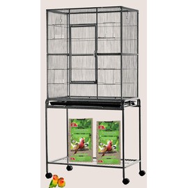 64" Extra Large Wrought Iron Narrow 1/2-Inch Bar Spacing Breeder Bird Flight Parrot Home Cage Side Breeding Nest Box Doors with Removable Rolling Stand