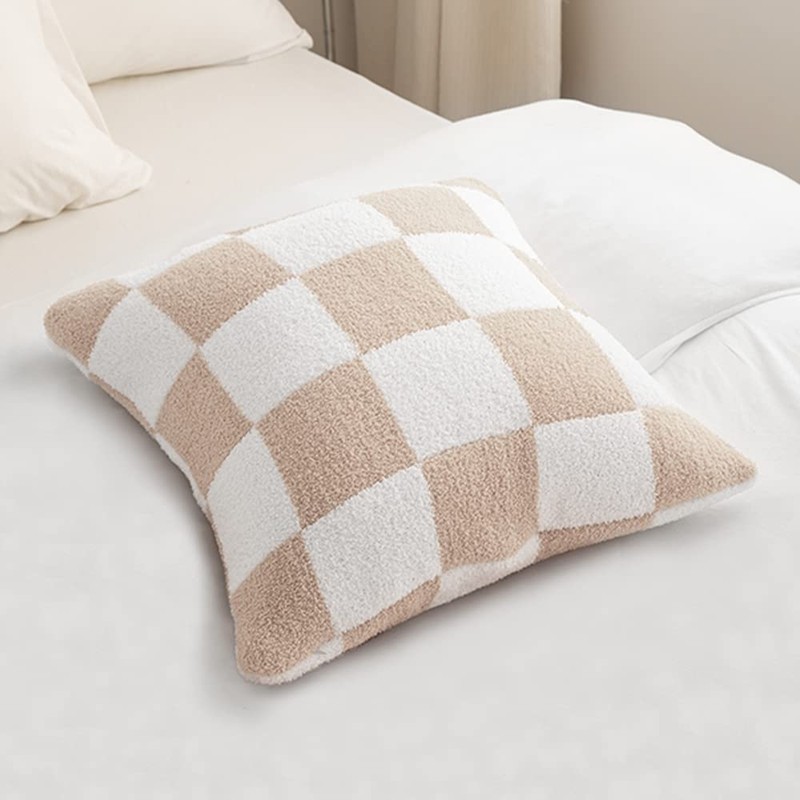 NIDITW Set of 2 Ultra Soft Khaki Checkerboard Throw Pillow