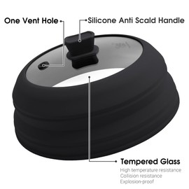 Microwave Splatter Cover 11.8" Collapsible Microwave Cover for Food,Tempered Glass & Silicone Lid, Shatterproof Splatter Guard for Food Reheating (Black)