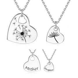 Vekoliry 925 Sterling Silver Mother Daughter Necklace Set for 2 Matching Dandelion Heart Jewelry Mother's Day Birthday Gifts