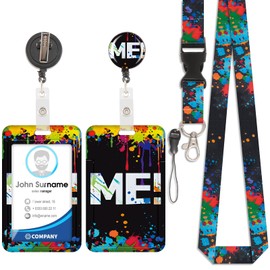 ID Badge Lanyard Card Holder, Porta Badge de Collo con Cordino, Portabadge in Plastica con Stampa, Cavo Staccabile con Clip Retrattile, Protezione Carte per Studenti e Infermiere (Stile 4)