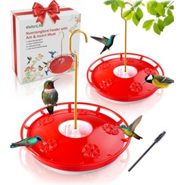 eWonLife 2 Pack Hummingbird Feeders for Outdoors, 16oz Leak-Proof Saucer Humming Bird Feeder with Integrated Ant Moat, Bee Proof 5 Feeding Ports, Brush, Easy Clean & Refill, Hanging Garden Yard Décor