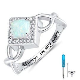 Opal Urn Rings for Women- 925 Sterling Silver Cremation Ring for Ashes Size 5 Urn Ring Holds Loved Ones Ashes Memorial Keepsake Jewelry Gifts