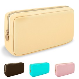 Nylon Small Makeup Bag Cosmetic Zipper Pouch for Purse, Preppy Makeup Bag Compact Make up Pouch Toiletry Bag, Waterproof Zipper Purse Travel Coin Pouch Storage Bag for Women Girls Teens(Beige)