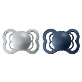 BIBS Supreme Pacifier Pack of 2, BPA Free, Symmetrical Nipple. Natural Rubber/Latex, Made in Denmark. 0-6 Months (Pack of 2), Cloud/Steel Blue