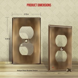 ENERLITES Duplex Receptacle Outlet Metal Wall Plate, Stainless Steel Outlet Cover, Corrosion Resistant, Standard Size 1-Gang 4.50" x 2.76", Stainless Steel 201, 7721-AB-5PCS, Antique Brass, 5 pack