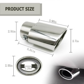 Punta de escape de coche de acero inoxidable, 2.5 a 3.3 pulgadas, ajustable, decoración de coche, acabado chapado en cromo, punta de tubo de escape, tornillo/abrazadera, punta de escape universal para