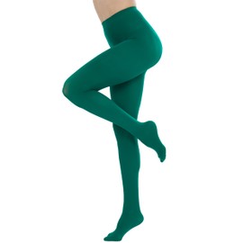 HeyUU Women's 80D Ultra Soft Opaque Tights, High Waist Solid Color Footed Pantyhose Christmas Green S-M