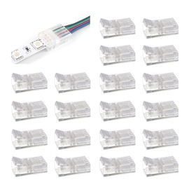 20 Pieces 4-Pin 10mm LED RGB Strip Connector, Transparent Solderless LED Linghting Adapter, Quick Connector Extension Terminal for LED Strip Lights, Gapless Track Lighting Connectors (Clear)