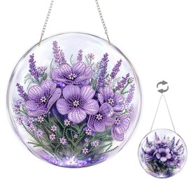 Eiflow DIY Hanging Diamond Art Painting Kit Purple Flower, Double Sided Acrylic Horse Diamonds Painting Pendant Ornament Board Kit, Diamond Art Mothers Day