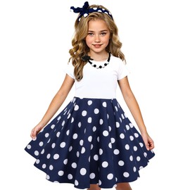 Tao-Ge Christmas Dresses for Girls Vintage Dress 50s 1950 Outfit Kids Girl Polka Dot Flower Checkered Party Dresses Size 6-12