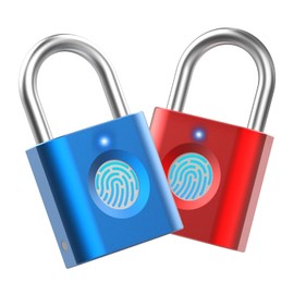 Fingerprint Padlock Sports Lock (2-Pack, Red Blue) eLinkSmart Mini Padlock Keyless Fingerprint Lock for Luggage School Bag Tool Box
