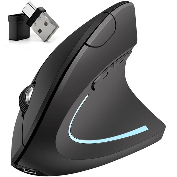 Ergonomic Mouse Vertical -Rechargeable 2.4GHz Optical (Bluetooth+USB+USB C) Modes Wireless